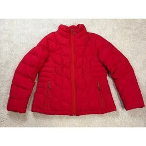 Lands' End Women's Short Red Full Zip Puffer Coat Size S